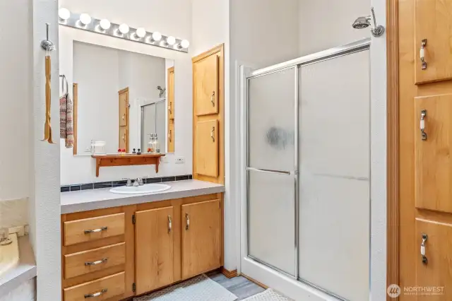 Separate shower in the primary bathroom