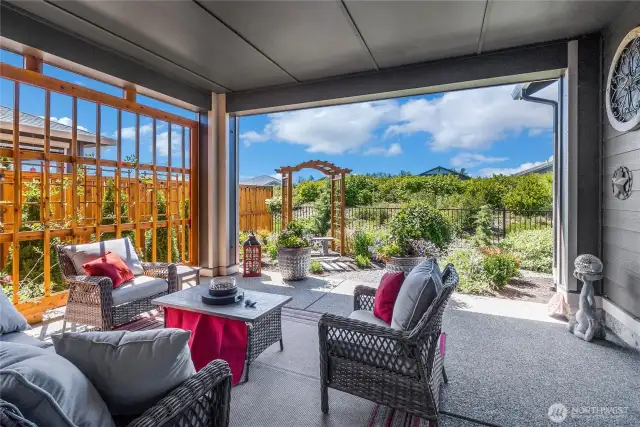 Lovely lattice with climbing, flowering plants will continue to provide (literally) growing privacy.
