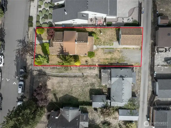 Approximate property lines. Neighboring parcel (bottom of photo) is also for sale.