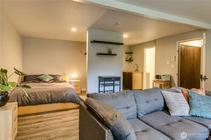 Downstairs studio has kitchenette and bath
