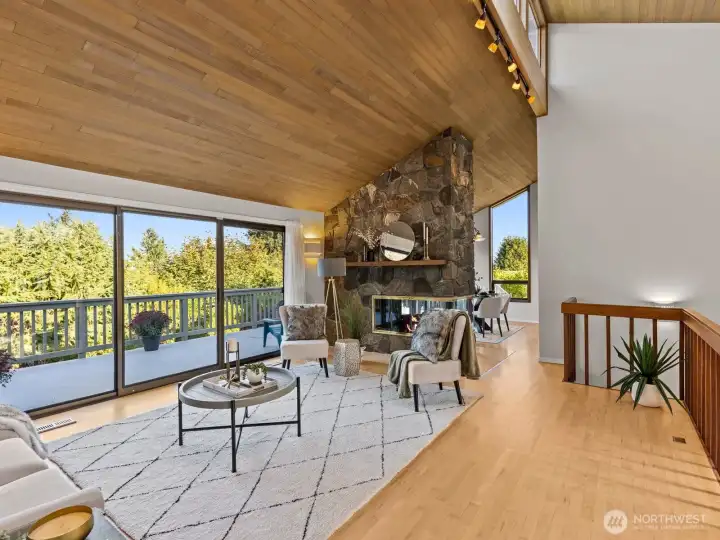 Indoor-outdoor living is easily made possible with the oversized sliding glass doors.