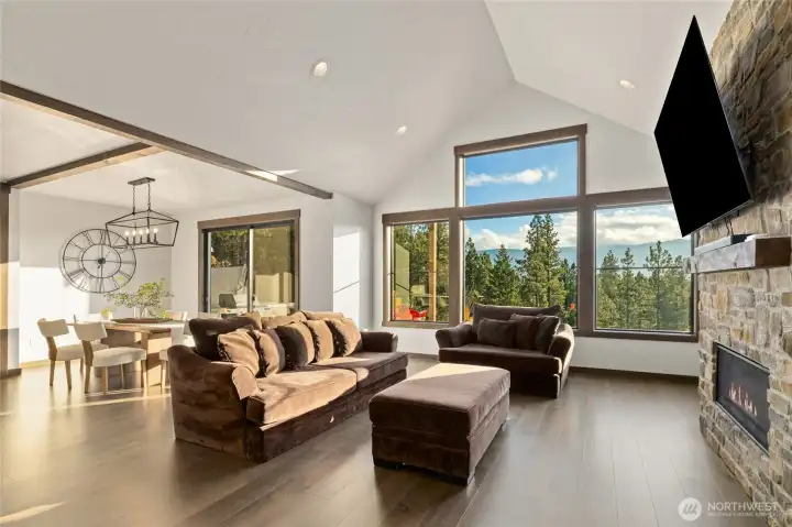 Great room with stone fireplace