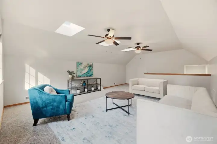 Upstairs Loft with skylights for added natural ligh