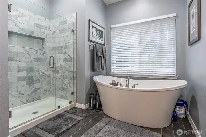Walk-in shower and soaking tub
