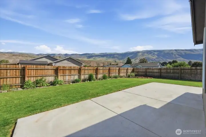 Large patio and nicely landscaped fenced back yard.
