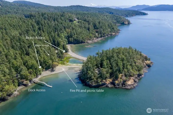Community dock and beach area on Double Cove.