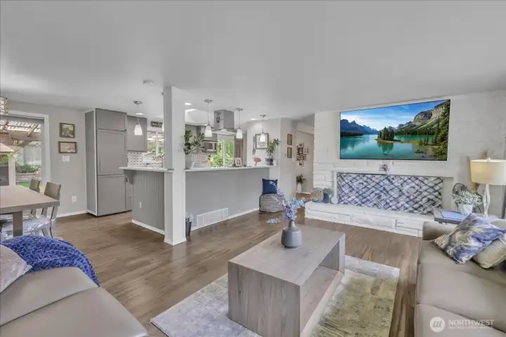 Spacious living room and open concept kitchen & dining