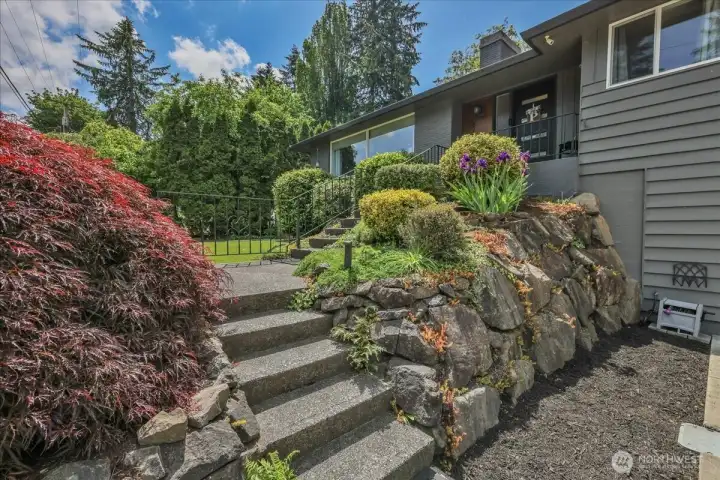 Front landscaping and stairway