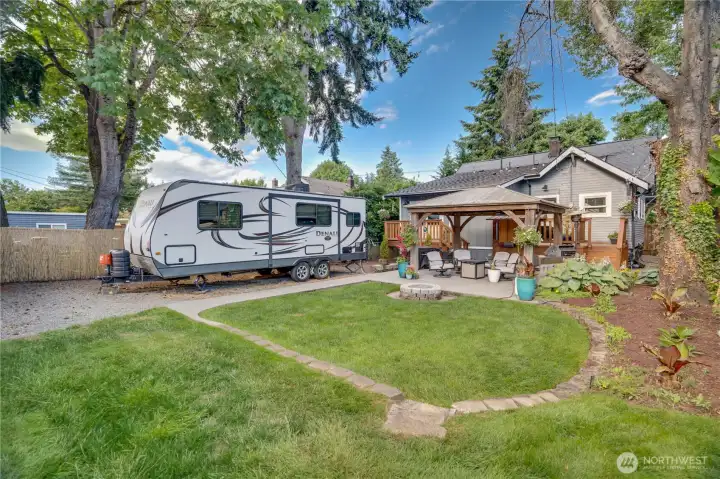 RV parking. Cleanout and wiring for easy and immediate use. Gate is 25' opening. 45 foot driveway