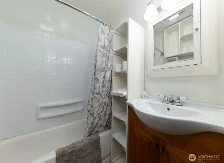 Nice full bath, with recent surround.