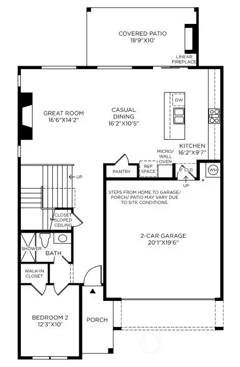 Floor plan layout used for illustrative purposes only. All designs, orientations, measurements, features, and available options will vary.