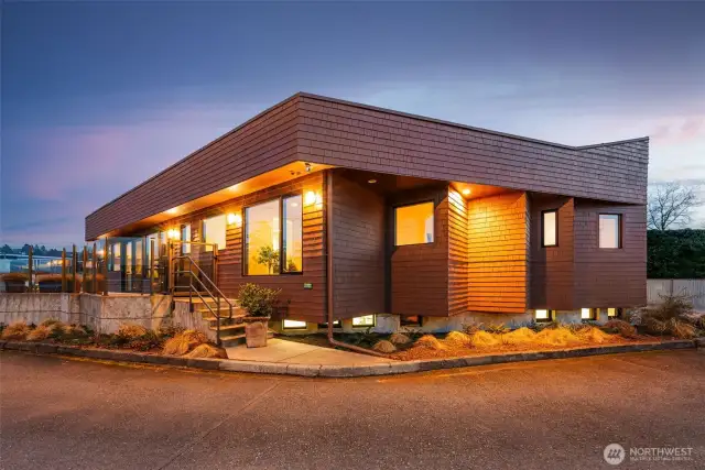 Side view of the home and patio .