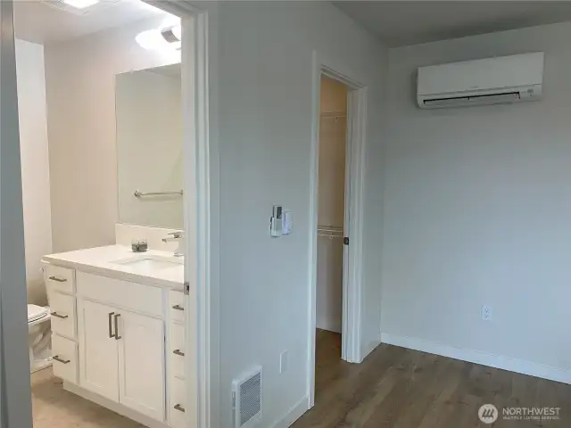 Primary Room Bath and walk in closet