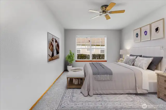 Virtually staged primary bedroom