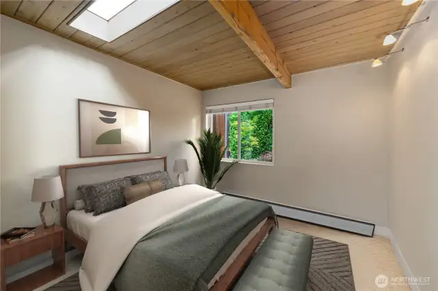 Virtually staged 3rd bedroom, currently used as office.