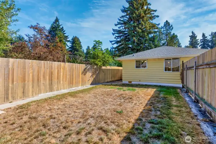 Private and fenced backyard.