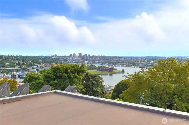 Rooftop deck with scenic views.
