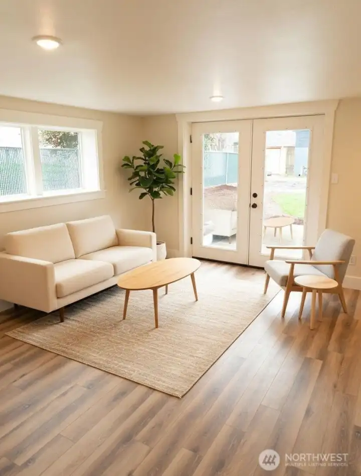 Virtually staged lower level family room