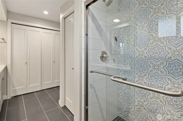 Primary Suite Shower and view of the closet.