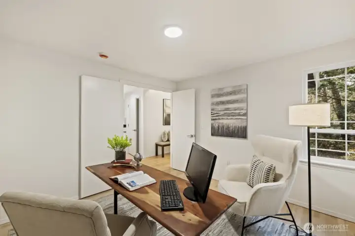 Main floor bedroom also makes a lovely home office.