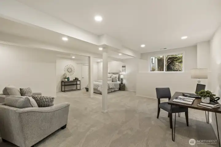 Extra large flex space can be used for a MIL apartment, home business, media room, art studio, etc.