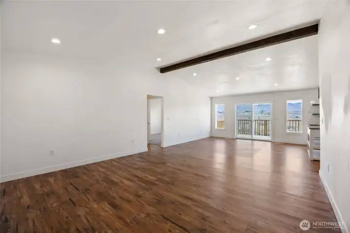 Large open living room with vaulted ceiling