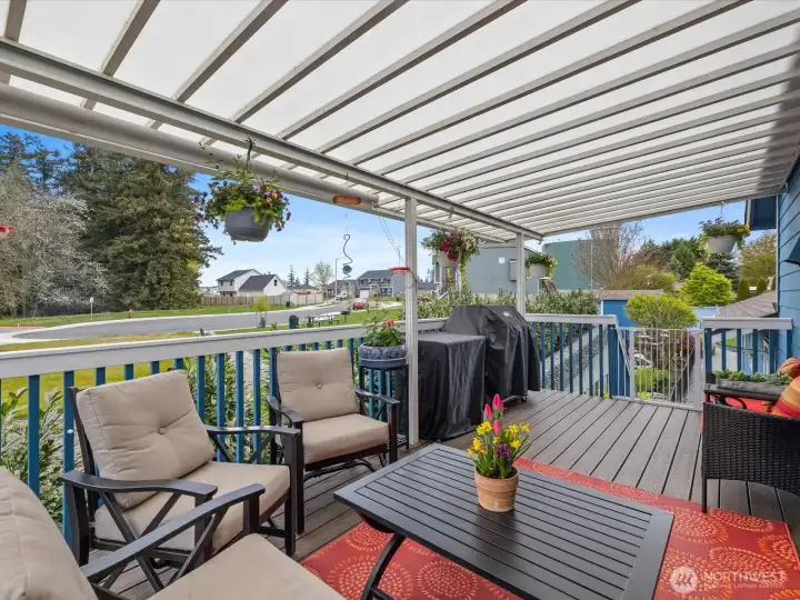 Covered Deck off dining with shades