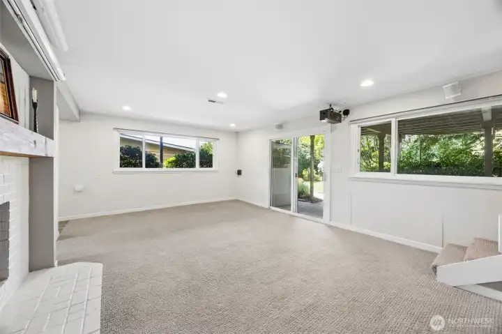 Oversized living room with fireplace