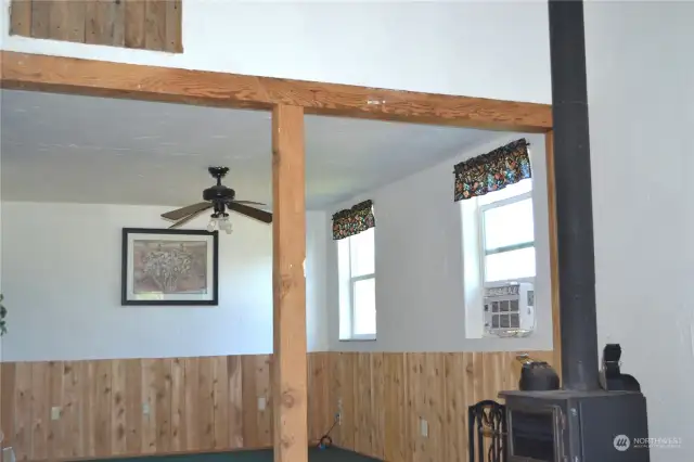 wood stove and great room area