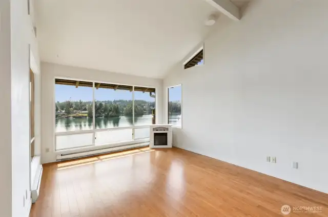 Living room.  Bamboo flooring.