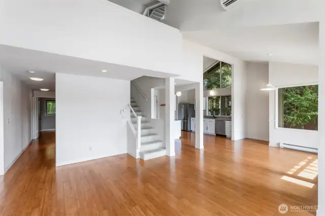From living room.  Stairs lead to upper two rooms.