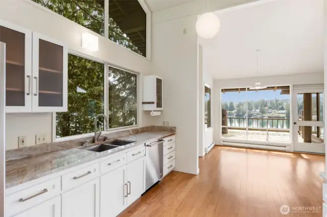 Abundance of natural light flows into the kitchen.