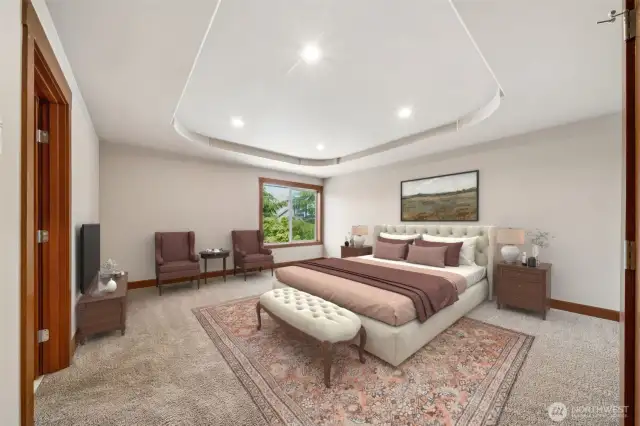 Step through the French Doors into this peaceful Primary Suite.... (Virtually staged).