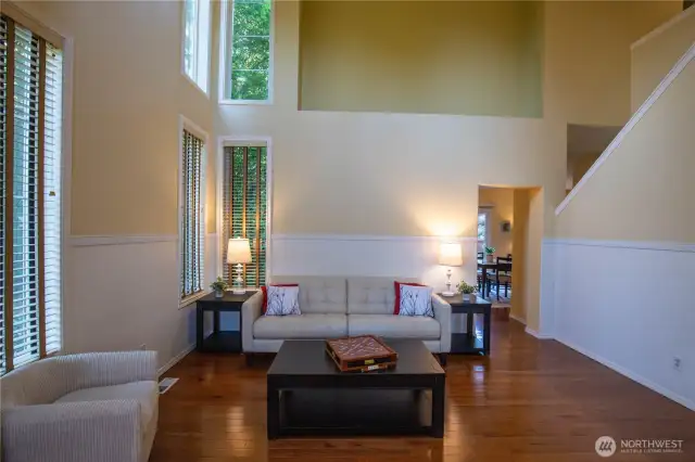 Open and spacious living rrom with display areas and nooks above, ready for your personal touches.