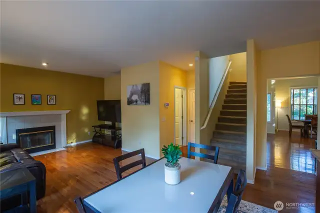 Notice the beautiful hardwood floors throughout the main level and soft wall to wall carpet on stairs and upper level for bedrooms.