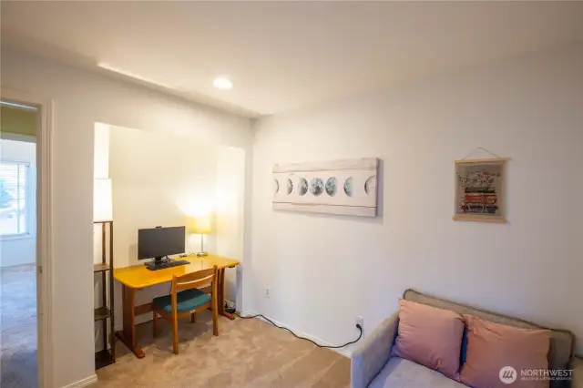 Bedroom #4 is located at the end of the hallway and is perfect for those work-from-home days, a quiet retreat, or add exercise equipment, for the work-out room.