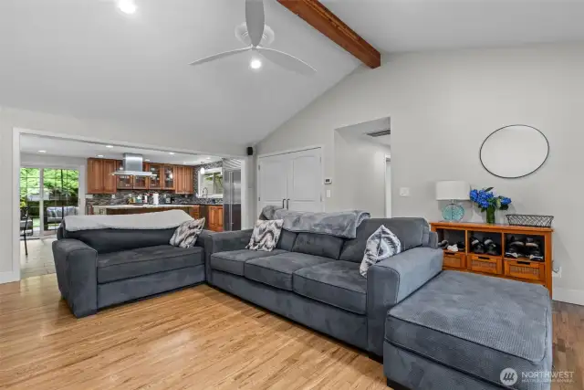 Open living with hardwood floors,
