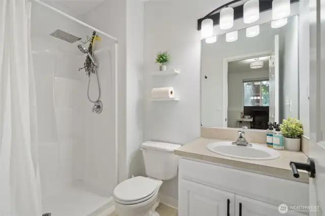 Lower level attached bath