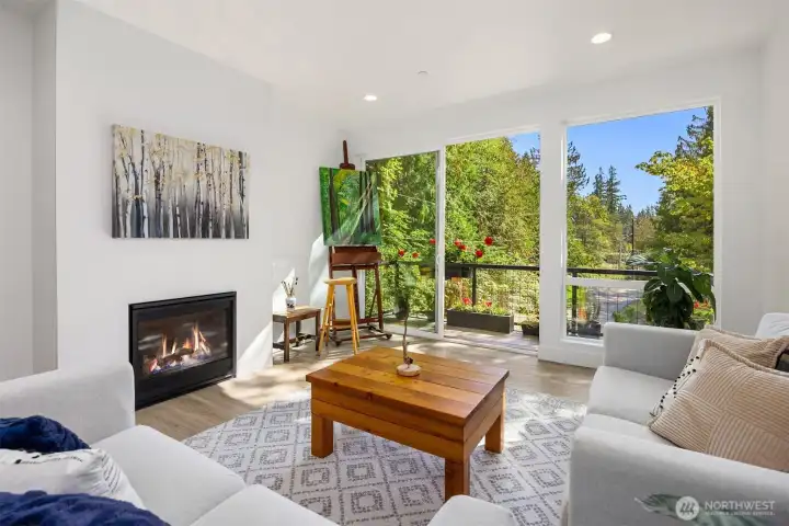 Guest suite living room with fireplace