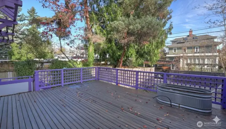 Expansive deck above the 2 car attached garage