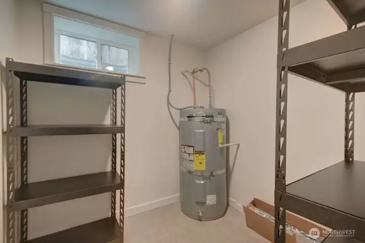 Indoor storage room with adjacent outdoor storage as well