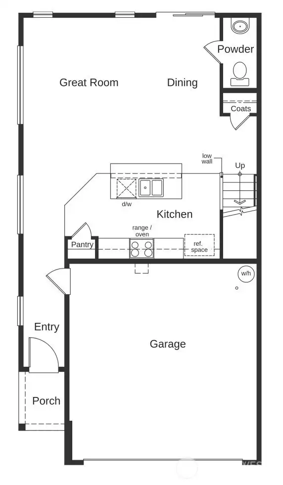 1834 First Floor Layout. Features may vary.