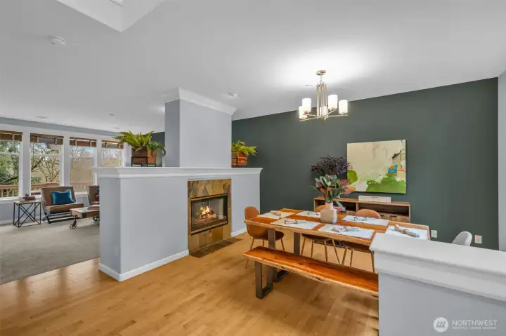 from the entry looking into the dining room and family room.