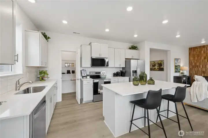 Soft close cabinets and walk in pantry.   Pictures are for representational purposes only, colors and features may vary.