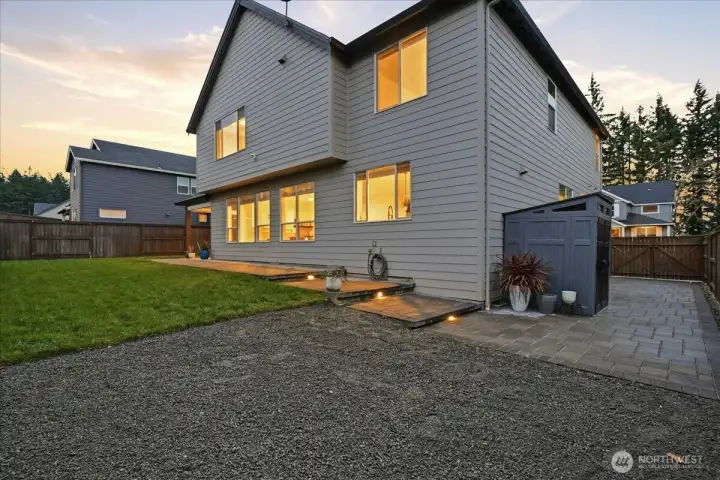 Backyard, storage shed, landscaping, fully fenced