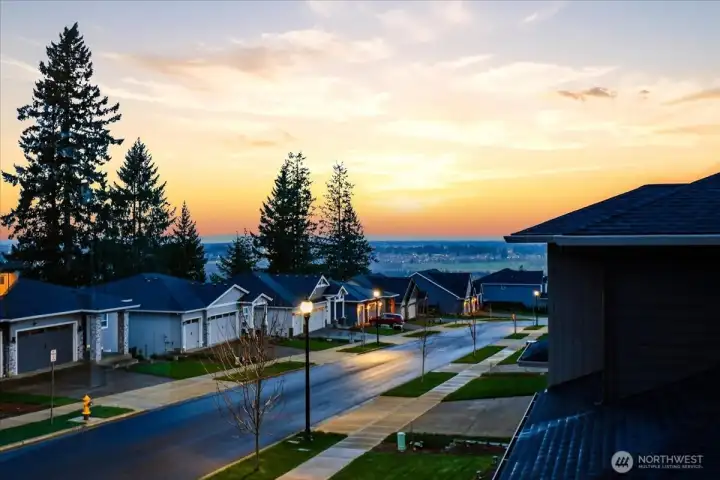 View from upper floor, evening, facing SW