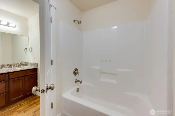 Upper floor bath with separate toilet/tub room