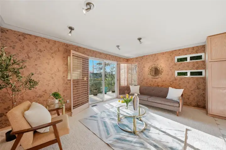 Family room off kitchen with slider to deck and views of Genesee Park