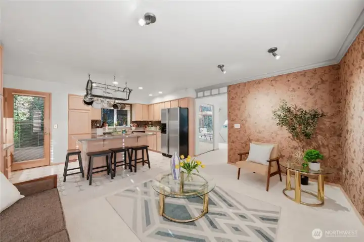 Family room adjacent to kitchen.