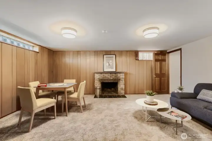 Lower Level Rec-Room with Wood burning Fireplace